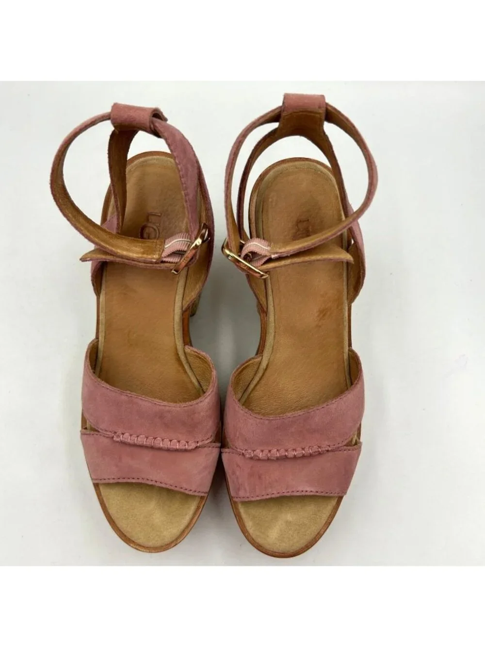 UGG Women's Pink Suede Leather Carine Espadrille Platform Sandals Size 8 3591